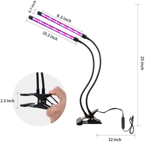 Likesuns Led Grow Light for Indoor Plants, Dual Head 40 LED 10 Dimmable Levels Timing Function 3/9/12H, Full Spectrum Plant Grow Lamp for Seedling, 3 Switch Modes 360?? Adjustable Gooseneck - 20W - Image 3