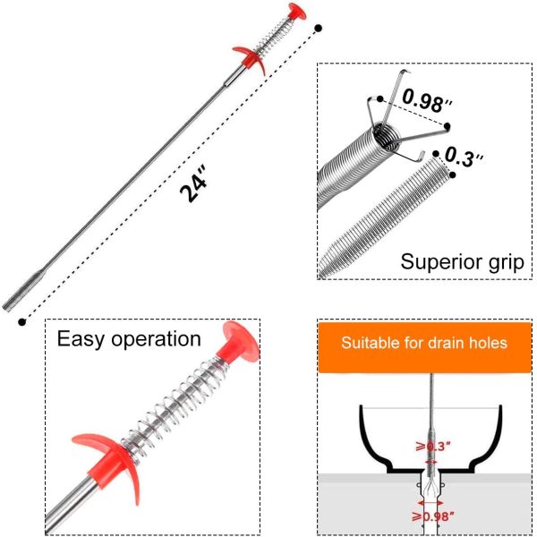 4 in 1 Snake Drain Cleaner,Drain Clog Remover,Sink Snake Hair Remover with Easy Operation,Plastics Sink Snake,Plumbing Snake with a Multifunctional Combination for Sewer/Kitchen/Showers - Image 3