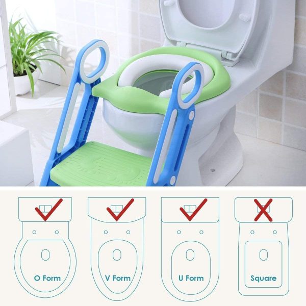 Potty Training Toilet Seat with Step Stool Ladder for Kids Children Baby Toddler Toilet Training Seat Chair with Soft Cushion Sturdy and Non-Slip Wide Steps for Girls and Boys (Blue Green) - Image 7