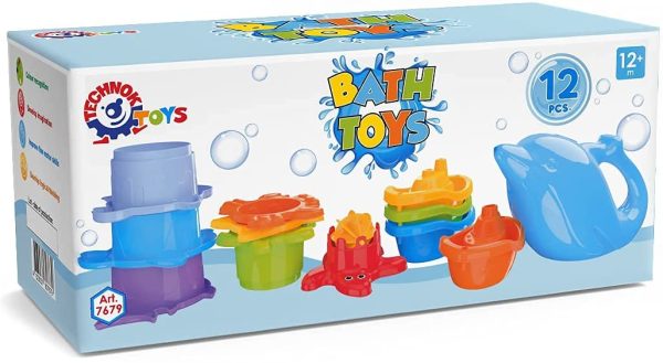 TECHNOK Baby Bath Toys for Toddlers - 12 pcs Rainbow Stacking Cups Baby Toy with Bath Boats Train and Toddler Watering Can - Stackable Plastic Bath Toys - Sea Animal Shapes Bath Toy for Girls and Boys - Image 6