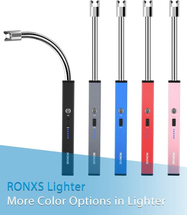 RONXS Candle Lighter, Square Electric Arc Lighter with LED Battery Display Safety Switch, USB Rechargeable Lighter w/Longer Flexible Neck for Camping Cooking BBQs Fireworks - Image 7