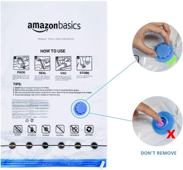 Amazon Basics Vacuum Compression Storage Bags with Hand Pump - Medium, 5-Pack - Image 6