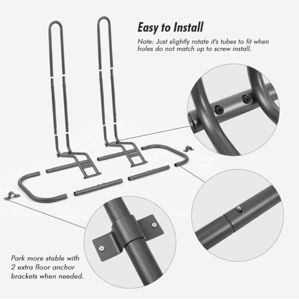 Bike Rack Bicycle Floor Parking Stand for 2 Bikes, Adjustable Dual Purposes Bike Storage Holder for Garage, 2 Extra Floor Anchor Brackets Available, Indoor and Outdoor Use - Image 4