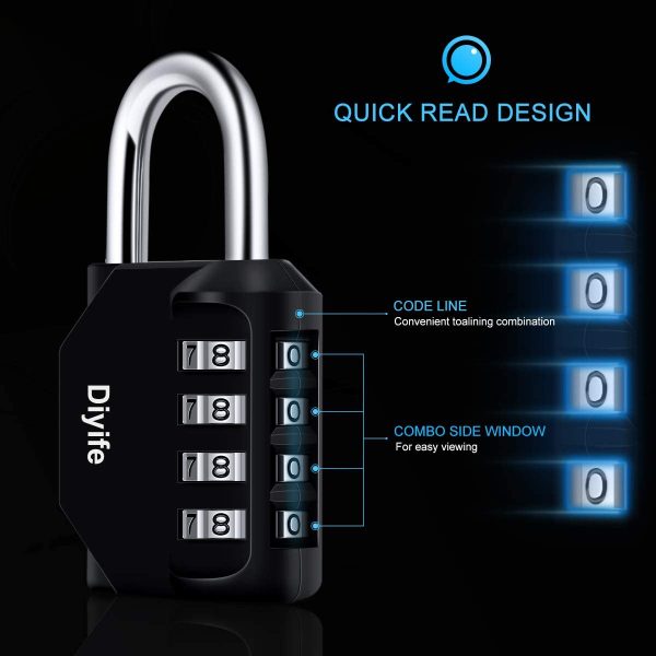 Combination Padlock,  4 Digit Locker Lock Weatherproof Lock Outdoor Combination Lock for School Gym Locker,Toolbox, Fence, Hasp, Cabinet(Black) - Image 4