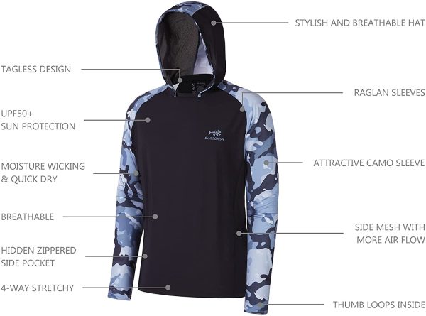 BASSDASH Men??s UPF 50 Performance Fishing Shirt Cooling Hoodie Camo Long Sleeve FS17M - Image 3