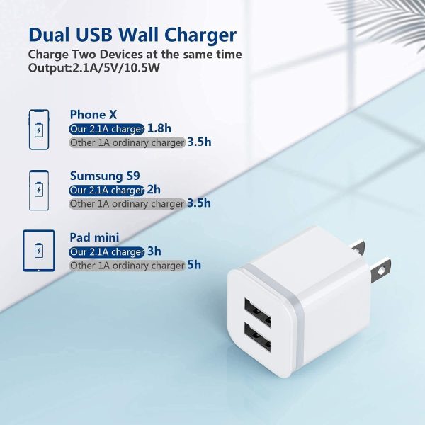 LUOATIP USB Wall Charger, 3-Pack 2.1A/5V Dual Port USB Cube Power Adapter Charger Plug Block Charging Box Brick for Phone SE 11 Pro Max Xs/XR/X, 8/7/6 6S Plus, Samsung, LG, HTC, Moto, Android Phones - Image 6