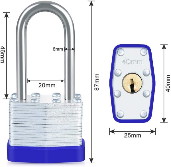 Padlock with Key, [1-5/8-inch Long Shackle]  40mm Heavy Duty Padlocks Outdoor Weatherproof Lock Laminated Steel Padlocks keyed Alike for Gym Locker, Garage, Shed, Fence, Warehouse - Image 6