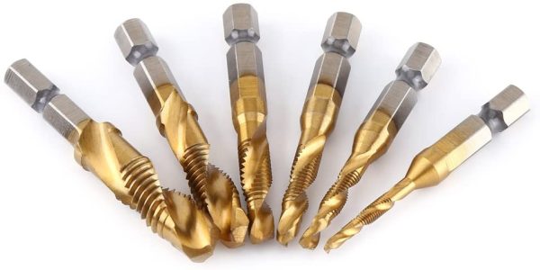 6pcs Combination Drill and Tap Bit, Metric Thread M3-M10 Screw Tapping Tool 1/4" Hex Shank Titanium Plated HSS - Image 7