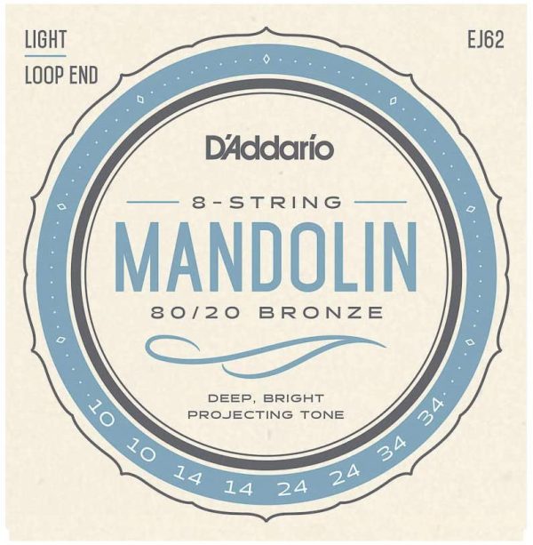 D'Addario EJ62 80/20 Bronze Mandolin Strings, Light, 10-34