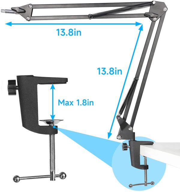 SUNMON QuadCast Boom Arm Mic Stand, Adjustable Microphone Suspension Boom Scissor Arm Stand for HyperX QuadCast, QuadCast S ?C RGB USB Condenser Microphone - Image 2