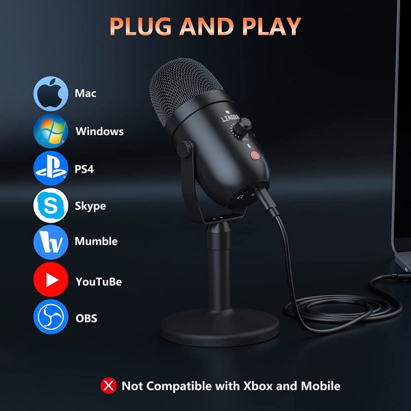 USB Microphone - 1.7lb Mic with Headphone Monitoring 3.5mm Jack and One Key Mute Button,PC Computer Microphone No Need to Drive, Plug and Play,for PC,Mac/Windows,Recording Podcast,Voice Over - Image 5