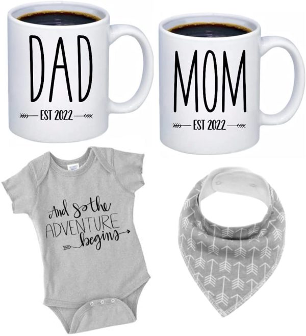 Pregnancy Gift Est 2022 - New Mommy and Daddy Est 2022 11 oz Mug Set with"and So The Adventure Begins" Romper (0-3 Months) - Top Mom and Dad Gift Set for New and Expecting Parents to Be - Baby Shower - Image 5