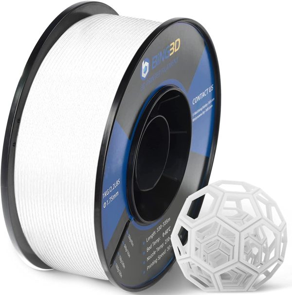 3D PLA Printer Filament, 1.75mm +/- 0.03mm, 3D Printing Material PLA-at, Net Weight 1kg Spool (2.2lbs), 330m/1082ft per Roll with Vacuum Package