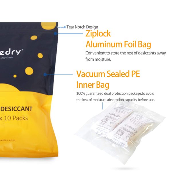 wisedry 50 Gram [10 Packs] Silica Gel Desiccant Packets Microwave Fast Reactivate Desiccant Bags with Indicating Beads for Closet Gun Safes Bathroom Food Grade - Image 4