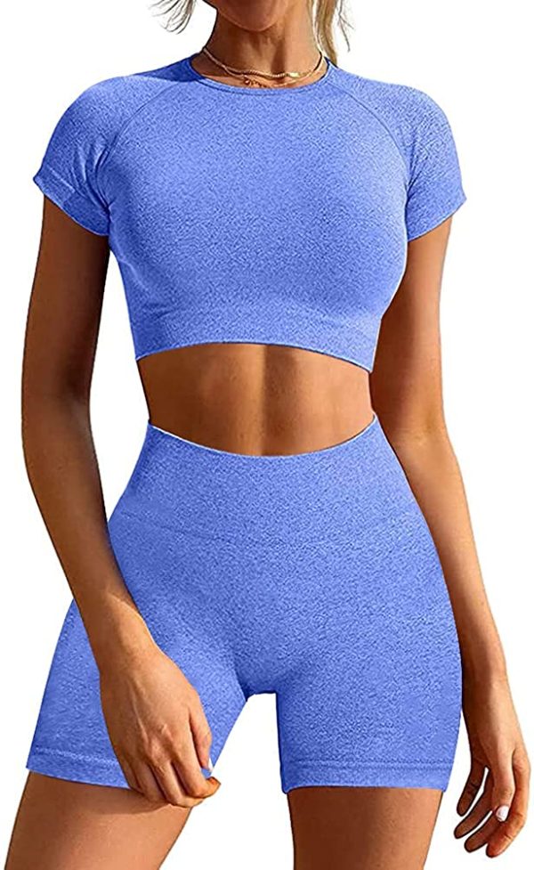 JIEEN Workout Sets for Women 2 Piece Seamless Crop Top Yoga Outfits High Waist Shorts Leggings Sports Running Gym - Image 2