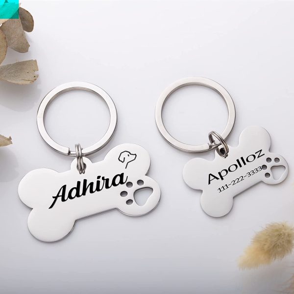 HiPeep Dog Tag Personalized Engraving Pet ID Tags Stainless Steel Custom Name Tag for Dog/Cat Bone Shape with Hollowed Paw and Customizable Text on Front & Backside - Image 5