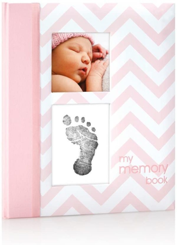 Pearhead Chevron Baby Book with Clean-Touch Ink Pad, Pink