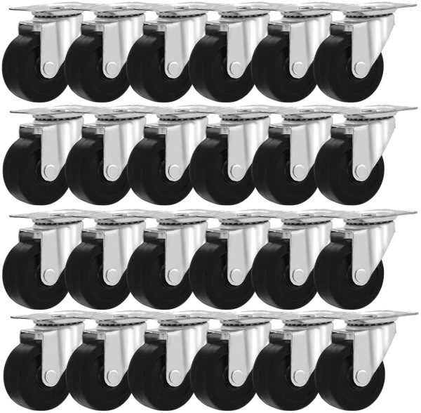 24 Pack 2" Swivel Caster Wheels Hard Rubber Base with Top Plate & Bearing - Image 7