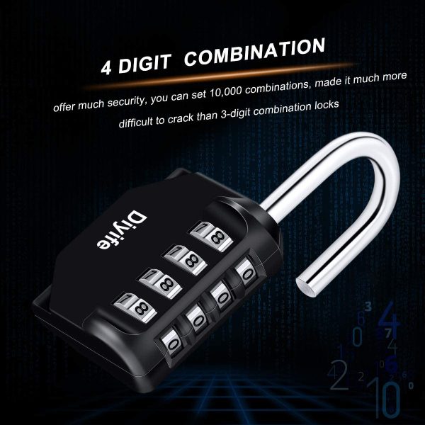 Combination Padlock,  4 Digit Locker Lock Weatherproof Lock Outdoor Combination Lock for School Gym Locker,Toolbox, Fence, Hasp, Cabinet(Black) - Image 6