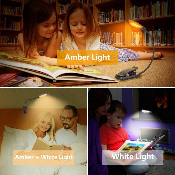 Book Light, Amber Clip-On Reading Light, Blue Light Blocking 3 Modes Led Book Light for Reading in Bed, Stepless Dimmable Brightness Rechargeable Book Lamp,Eye-Care Night Reading Light for Kids - Image 7