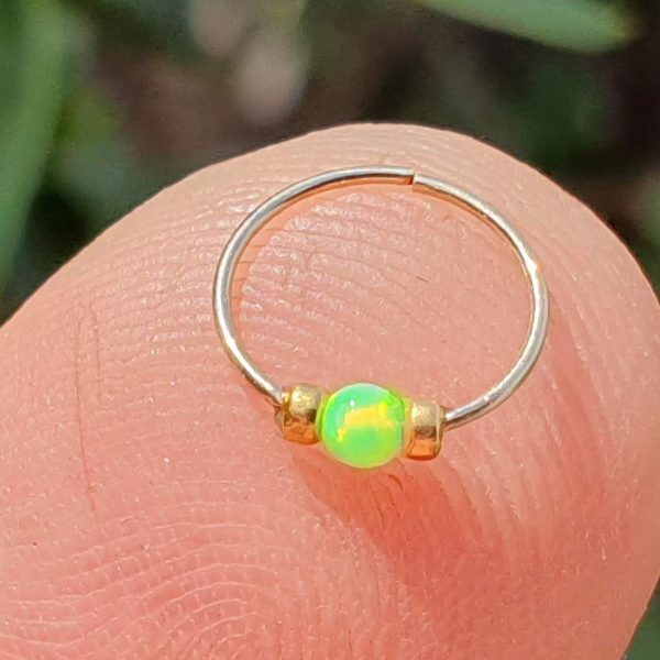 Thin 14k Gold Filled Tiny Nose Ring Hoop - 2 mm Green Opal piercing Nose Hoop - 24 gauge very Thin Nose Hoop Tiny Piercings Nose Rings hoop - Opal nose rings - Image 2