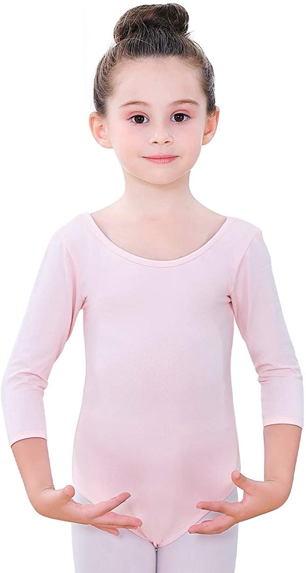 Soudittur Girls Leotard Ballet Dance Team Basic 3/4 Long Sleeve Mesh Back Cotton Bodysuit Dancewear for Teens - Image 5