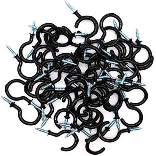 Outdoor Light Hooks 100 Pack Cup Hooks Ceiling Hooks Heavy Duty Screw Cup Hook for Bathroom Kitchen Wall Ceiling (Black, 1-1/4 inch)