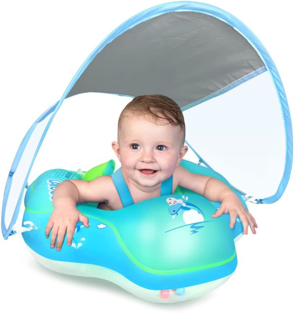 LAYCOL Baby Swimming Float Inflatable Baby Pool Float Ring Newest with Sun Protection Canopy,add Tail no flip Over for Age of 3-36 Months (Blue, S) - Image 4