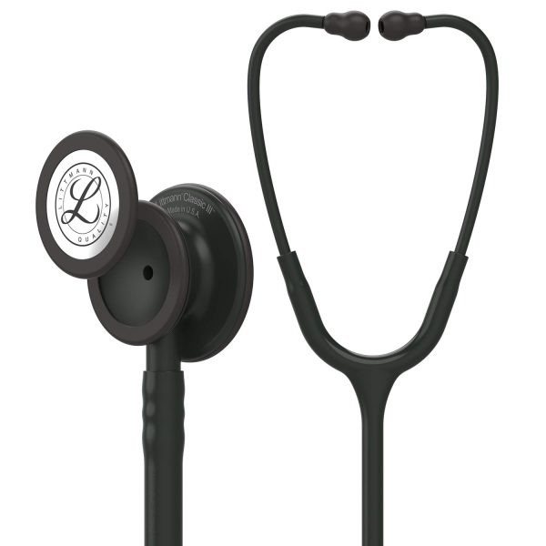 3M Littmann Classic III Monitoring Stethoscope, Black-Finish Chestpiece, Black Tube, Stem and Headset, 27 inch, 5803 - Image 2