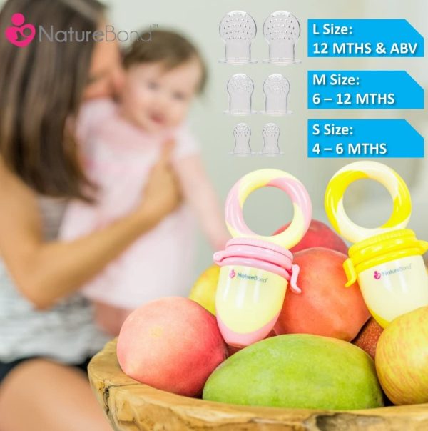 NatureBond Baby Food Feeder/Fruit Feeder Pacifier (2 Pack) - Infant Teething Toy Teether | Includes Additional Silicone Sacs