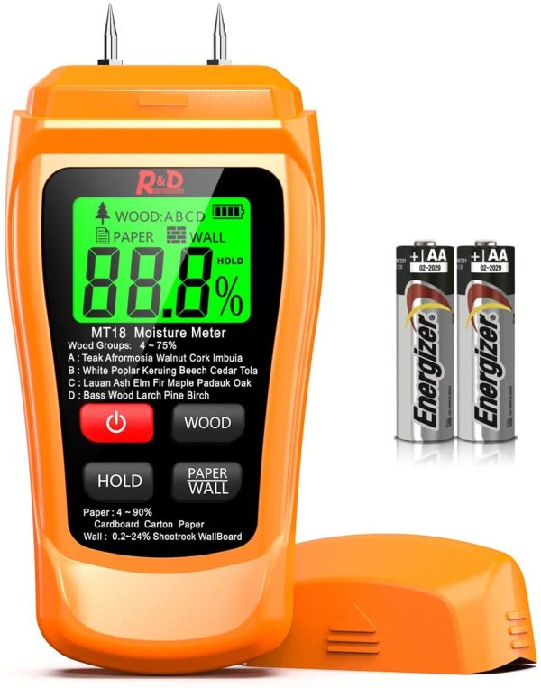 Wood Moisture Meter  MT-18 Two Pins Digital Wall Moisture Detector Paper Humidity Tester for Wood Building Material Firewood Walls Paper Floor (Orange) - Image 6