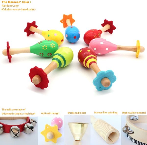 Benelet Wooden Musical Instruments Set for Children,Safe and Friendly Natural Materials,Kid's Music Enlightenment,Percussion Instrument Music Toys Kit for Preschool Education,Storage Mesh Bag