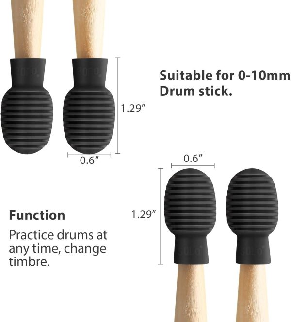 4 Pieces Drum Mute Drum Dampener Silicone Drumstick Silent Practice Tips Percussion Accessory Mute Replacement Musical Instruments Accessory (Black)