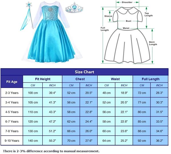 Princess Costumes for Little Girls Birthday Party Fancy Dress Up with Accessories - Image 5