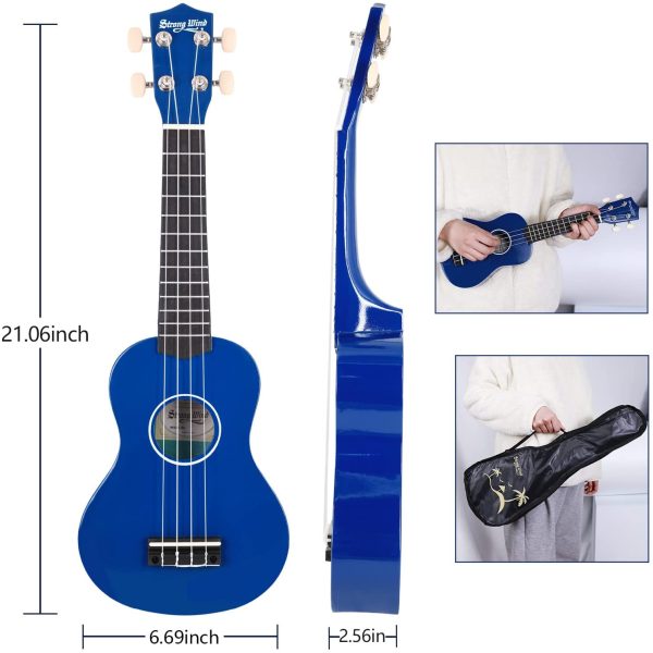 Strong Wind Soprano Ukulele 21 inch Beginner Uke Hawaii Kids Guitar With Gig Bag For Kids Beginners Students (Blue) - Image 2