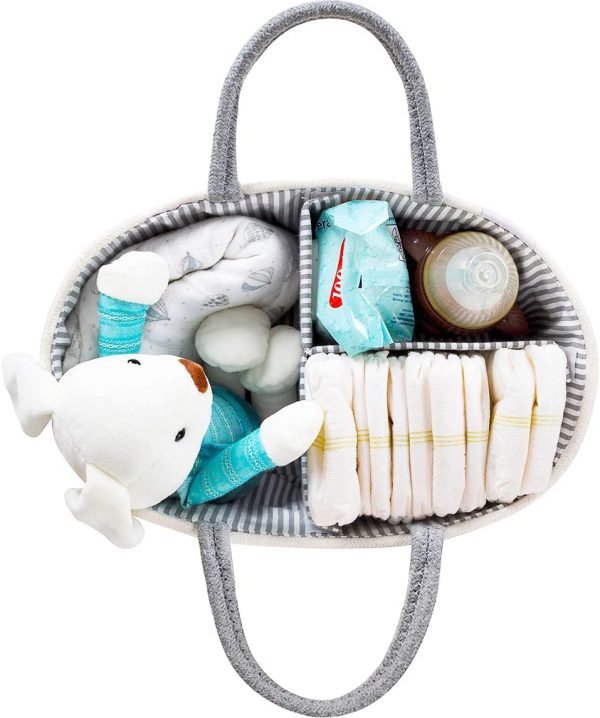 Baby Diaper Caddy Organizer - Stylish Rope Nursery Storage Bin 100% Cotton Canvas Portable Storage Caddy Basket for Changing Table & Car - Diaper Organizer for Baby Girl & Baby Boy (Gray Regular) - Image 6