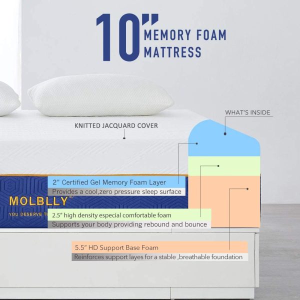 Queen Mattress,  10 inch Gel Memory Foam Mattress with CertiPUR-US Certified Foam Bed Mattress in a Box for Sleep, Queen Size - Image 6