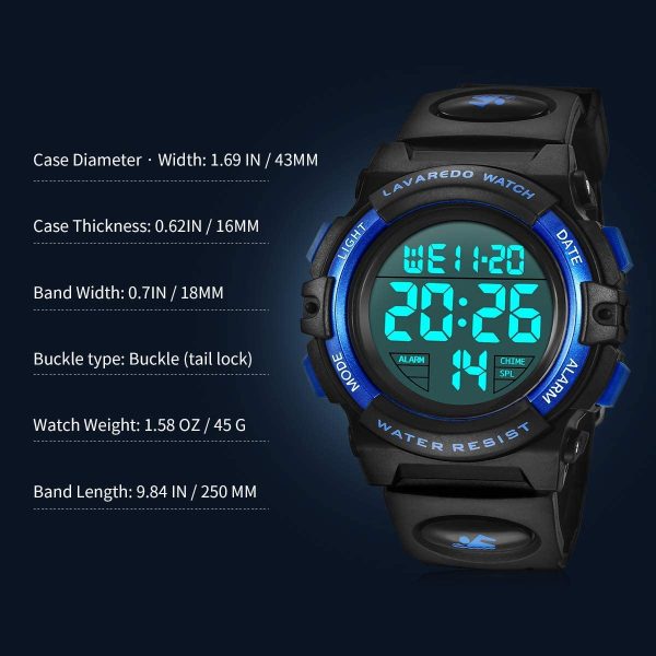 Kids Watch,Boys Watch for 6-15 Year Old Boys,Digital Sport Outdoor Multifunctional Chronograph LED 50 M Waterproof Alarm Calendar Analog Watch for Children with Silicone Band - Image 4