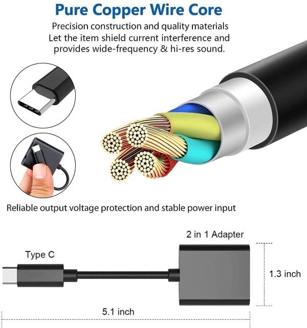 USB Type C to 3.5mm Headphone and Charger Adapter, 2-in-1 USB C to AUX Mic Jack with PD 30W Fast Charging for Stereo,Compatible with Huawei P30 20 Pro/Mate 20 Pro/Google Pixel/Samsung/OnePlus/More USB