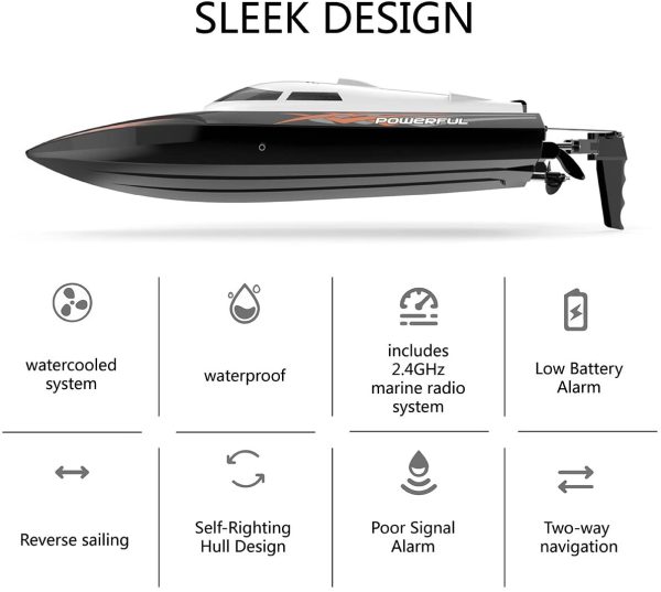 RC High Speed Boat Toys, Remote Control Toys for Adults and Kids, High Speed up to 25KM/H, Water Cooling System, Self-righting System, RC Boat for Pool/Lake/Outdoor, Upgraded Battery, Orange, Gift. (Black) - Image 3