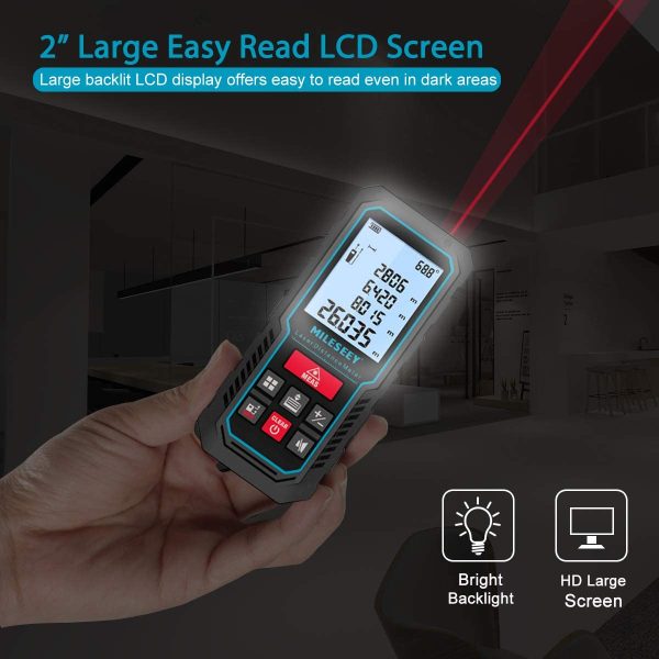 229Ft Laser Measure Device, Mileseey Digital Laser Tape Measure with Upgraded Electronic Angle Sensor, ??2mm Accuracy, Area Measurement,Volume and Pythagoras, Backlit LCD,Mute, Battery Included - Image 5