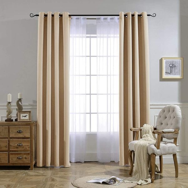 NICETOWN Bedroom Room Darkening Window Curtains - Grommet Top Thermal Insulated Solid Room Darkening Panels/Drapes for Kid's Room (2 Pcs, 52 Inch by 95 Inch, Biscotti Beige) - Image 3