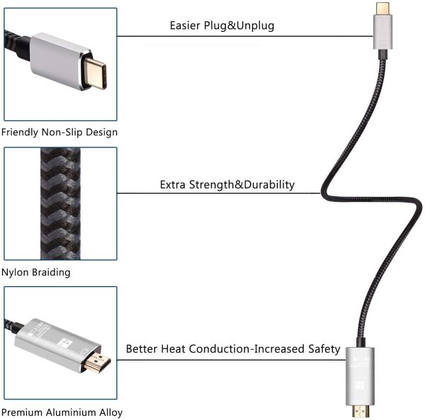 USB C to HDMI Cable, CLDAY USB Type-C to HDMI Cable Thunderbolt 3 Port 4K for New MacBook/pro iPad Pro 2018 iMac Chromebook Pixel Dell XPS 13/15 Galaxy S8/S9 S8/S9 Plus Note8(6.6ft) - Image 2