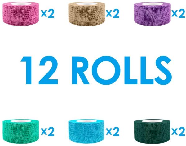 SlowTon Pet Self Adhesive Bandage, 12 Rolls Pet Vet Wrap Tape Non-Woven Cohesive Gauze Rolls for Dog Cat Animals Sport Tape for Wrist Healing Ankle Sprain & Swelling, 1?? x 5 Yards Each After Stretched - Image 3