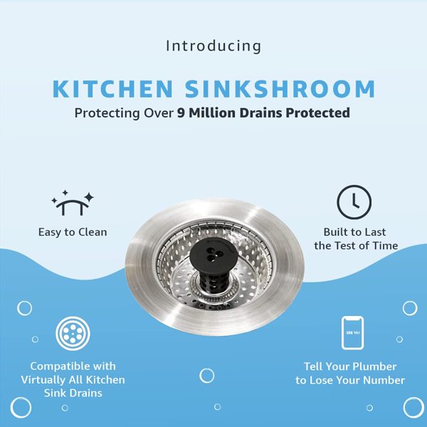 Kitchen SinkShroom Revolutionary Clog-Free Stainless Steel Sink Strainer, Black