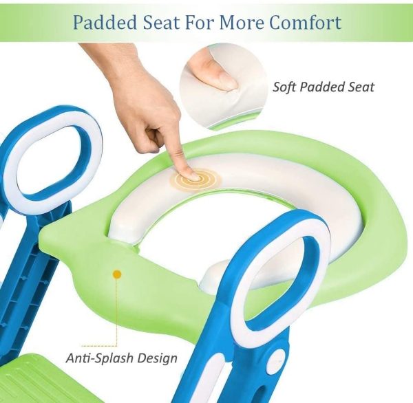 Potty Training Toilet Seat with Step Stool Ladder for Kids Children Baby Toddler Toilet Training Seat Chair with Soft Cushion Sturdy and Non-Slip Wide Steps for Girls and Boys (Blue Green) - Image 6