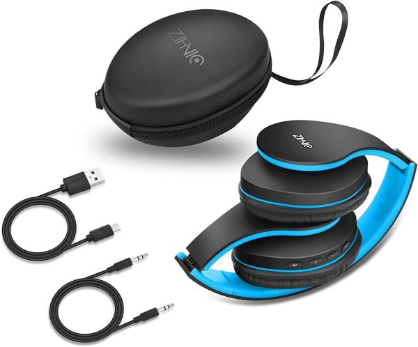 Bluetooth Over-Ear Headphones, Zihnic Foldable Wireless and Wired Stereo Headset Micro SD/TF, FM for Cell Phone,PC,Soft Earmuffs &Light Weight for Prolonged Waring (Black/Blue) - Image 6