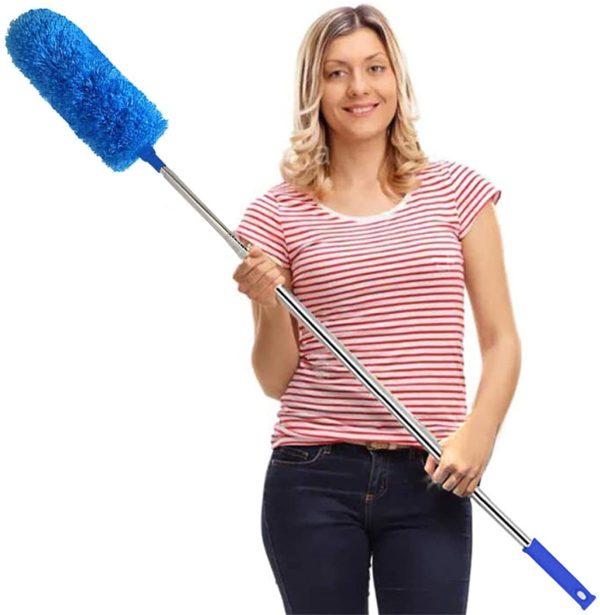 Microfiber Feather Duster Extendable Duster with 100 inches Extra Long Pole, Bendable Head & Long Handle Dusters for Cleaning Ceiling Fan, High Ceiling, Blinds, Furniture & Cars