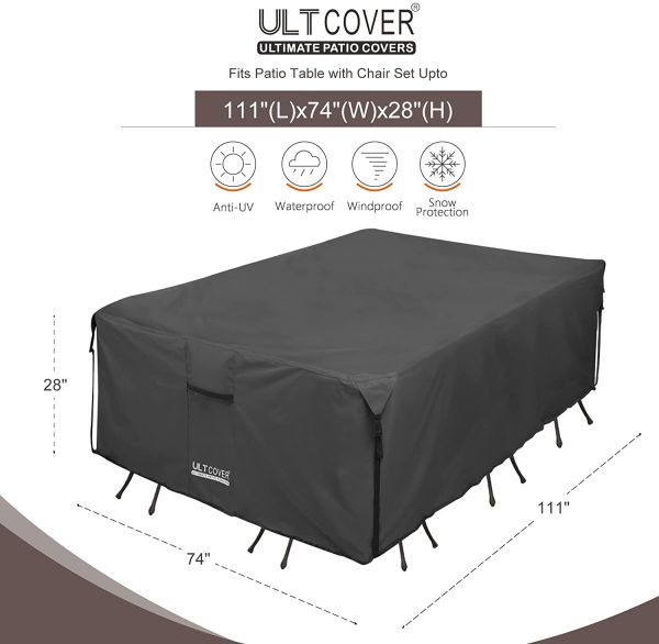 ULTCOVER 600D Tough Canvas Durable Rectangular Patio Table and Chair Cover - Waterproof Outdoor General Purpose Furniture Covers 111 x 74 inch, Black - Image 3