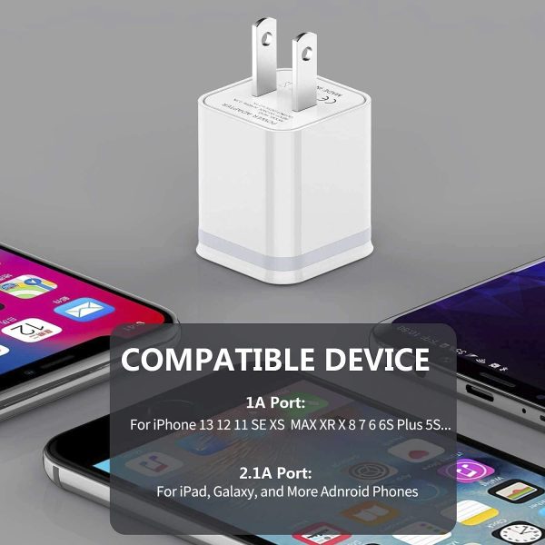 LUOATIP USB Wall Charger, 3-Pack 2.1A/5V Dual Port USB Cube Power Adapter Charger Plug Block Charging Box Brick for Phone SE 11 Pro Max Xs/XR/X, 8/7/6 6S Plus, Samsung, LG, HTC, Moto, Android Phones - Image 3